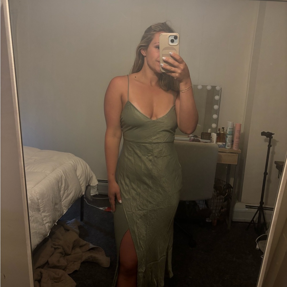 Hello Molly Green Slip Midi Dress with Slit